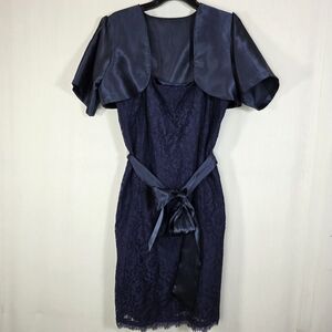 Lauren Ralph Lauren Navy Blue Lace Dress & Bolero Jacket Set Size 14 Formal MOB